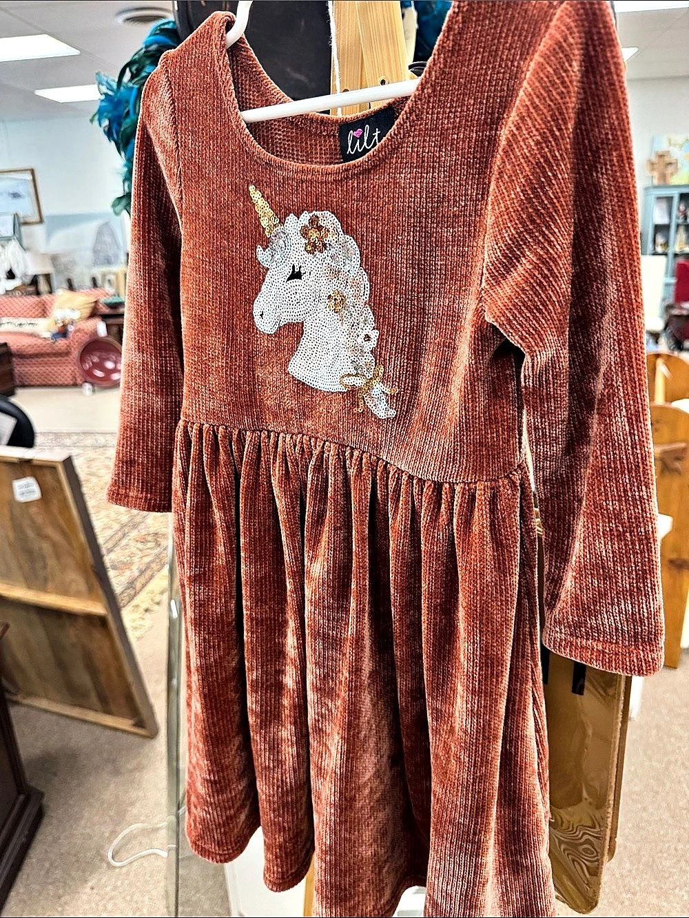 Lilt Girls' Sequin Unicorn Dress Brown Girls 6 Like New
